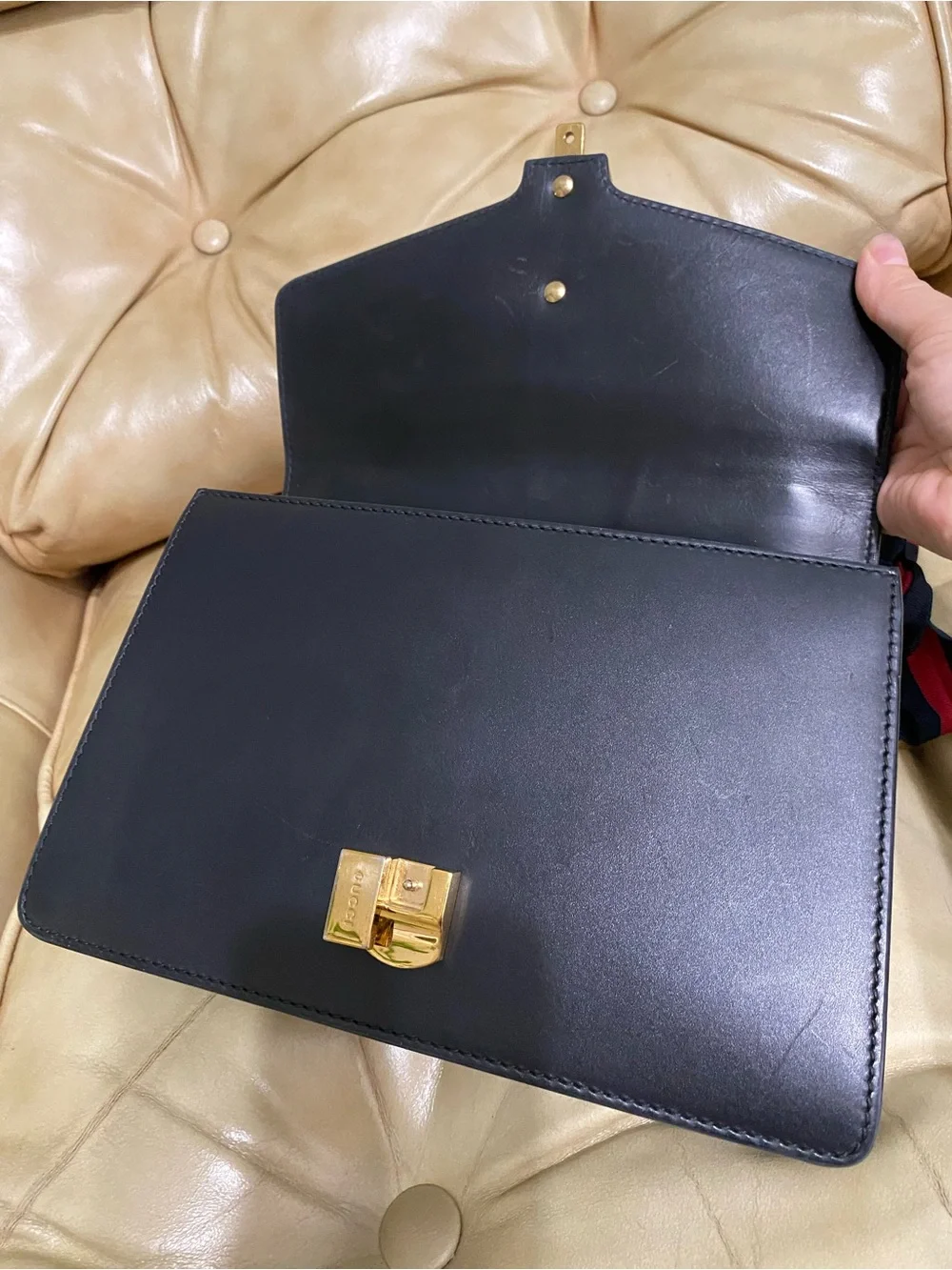 Sale! COA Gucci Sylvie SCUFFS Small Satchel w/Ribbon Strap Black Leather Chain - Picture 13 of 16